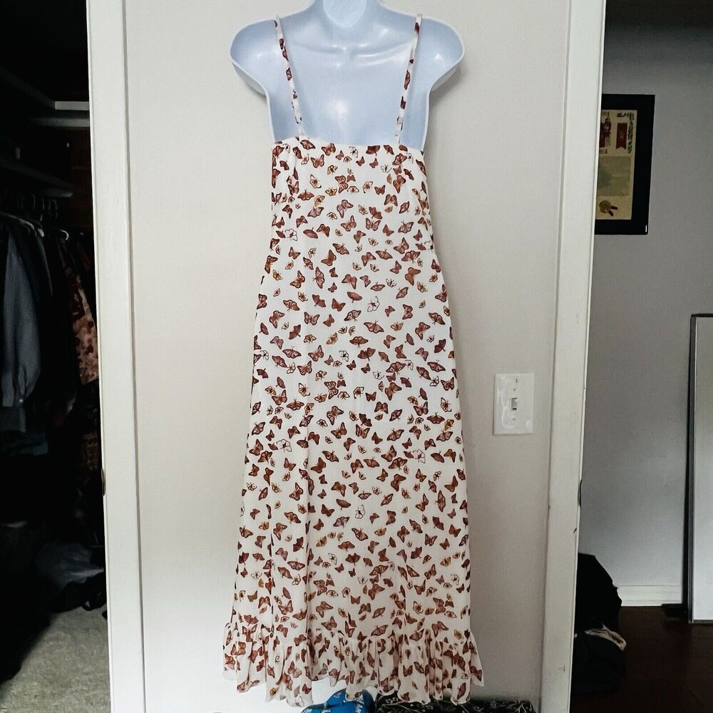 Ultra Flirt Y2K Butterfly Midi Dress Size Medium Sheer White Brown Ruffle Lined - Picture 2 of 15
